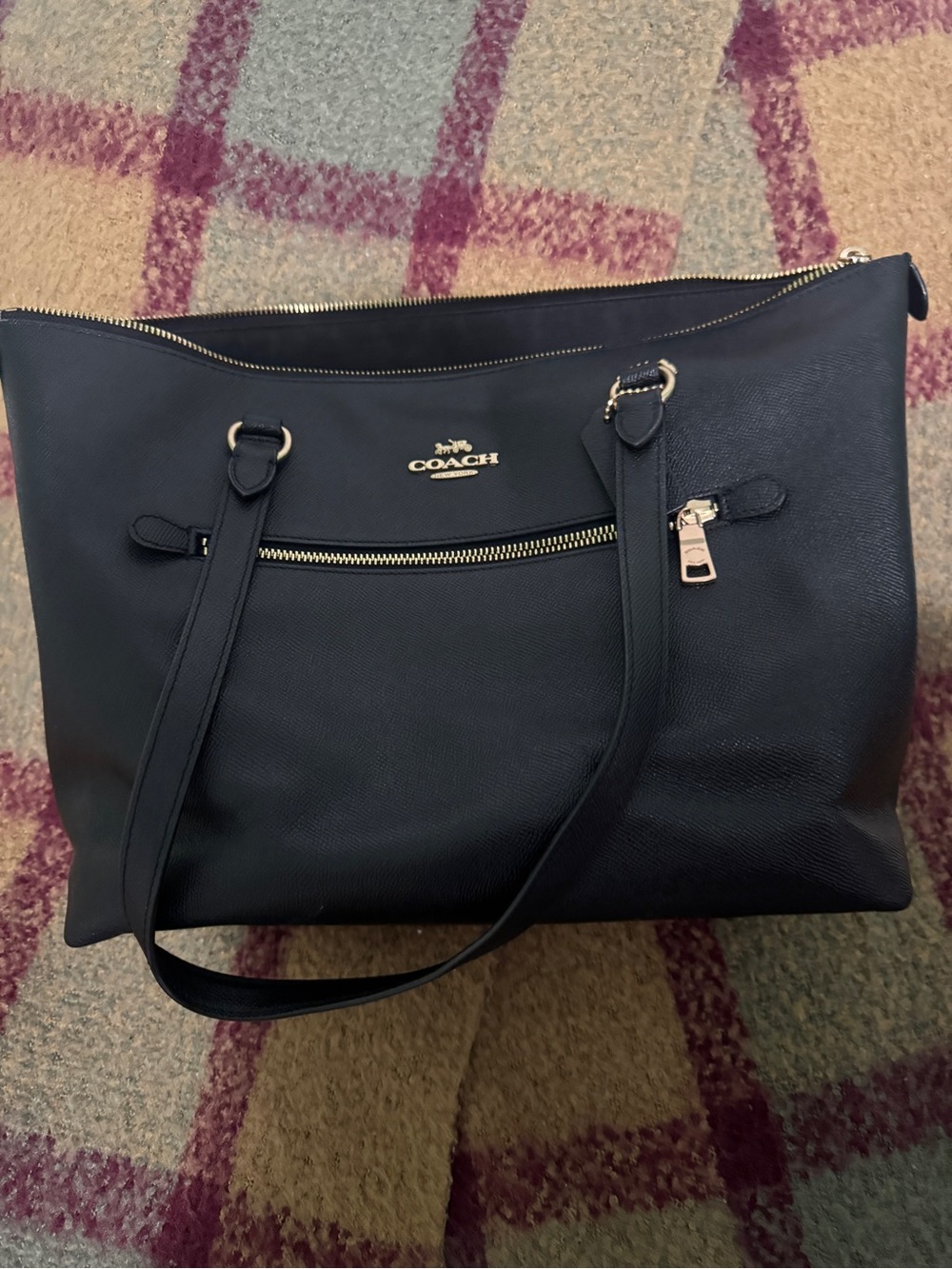 Coach Black Leather Tote with Gold Accents